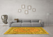 Machine Washable Medallion Yellow Traditional Rug in a Living Room, wshtr2962yw