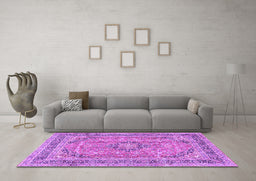 Machine Washable Medallion Purple Traditional Area Rugs in a Living Room, wshtr2962pur
