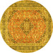 Round Machine Washable Medallion Yellow Traditional Rug, wshtr2962yw