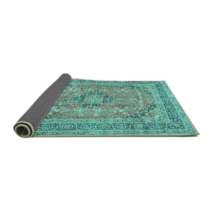 Sideview of Medallion Turquoise Traditional Rug, tr2962turq