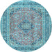 Round Medallion Light Blue Traditional Rug, tr2962lblu