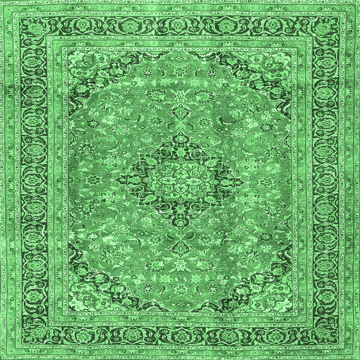 Square Medallion Emerald Green Traditional Rug, tr2962emgrn