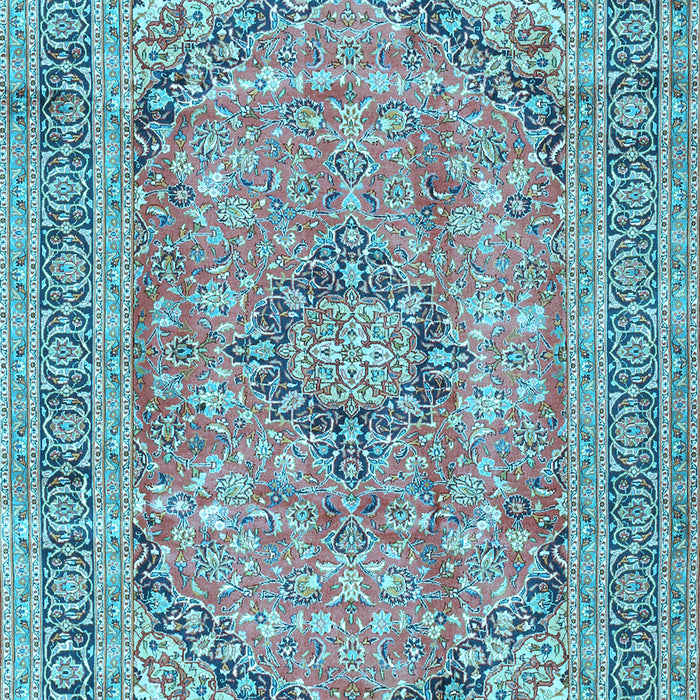 Machine Washable Medallion Light Blue Traditional Rug, wshtr2962lblu