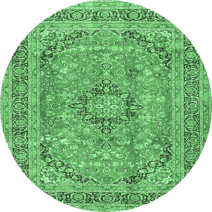 Round Machine Washable Medallion Emerald Green Traditional Area Rugs, wshtr2962emgrn