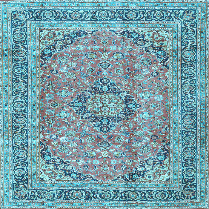 Square Medallion Light Blue Traditional Rug, tr2962lblu