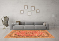 Machine Washable Medallion Orange Traditional Rug, wshtr2962org