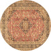 Round Medallion Brown Traditional Rug, tr2962brn