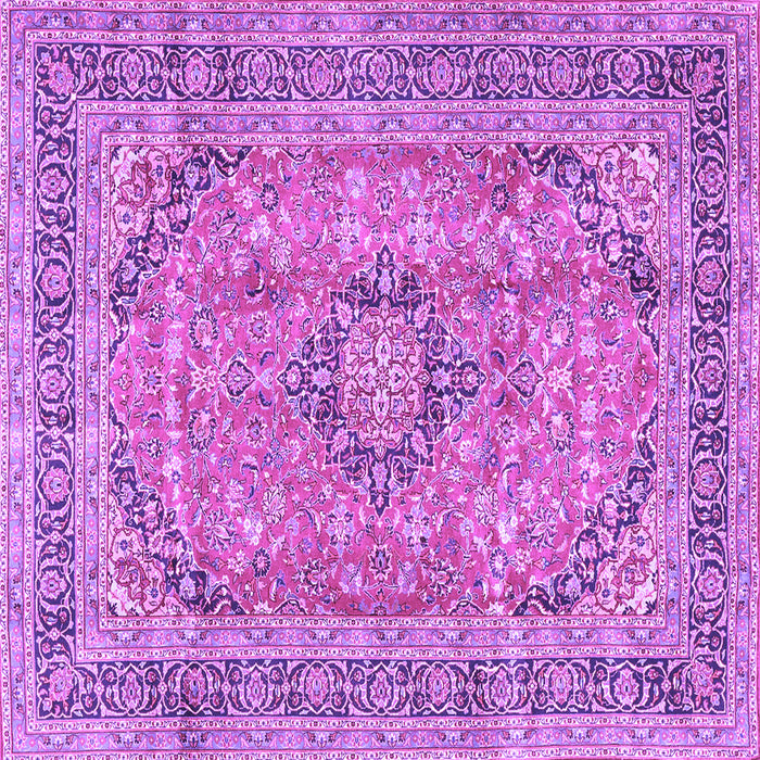 Square Machine Washable Medallion Purple Traditional Area Rugs, wshtr2962pur