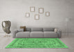 Machine Washable Medallion Emerald Green Traditional Area Rugs in a Living Room,, wshtr2962emgrn