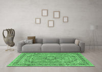 Machine Washable Medallion Emerald Green Traditional Rug, wshtr2962emgrn