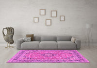 Machine Washable Medallion Pink Traditional Rug, wshtr2962pnk