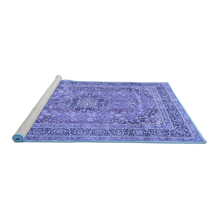 Sideview of Machine Washable Medallion Blue Traditional Rug, wshtr2962blu