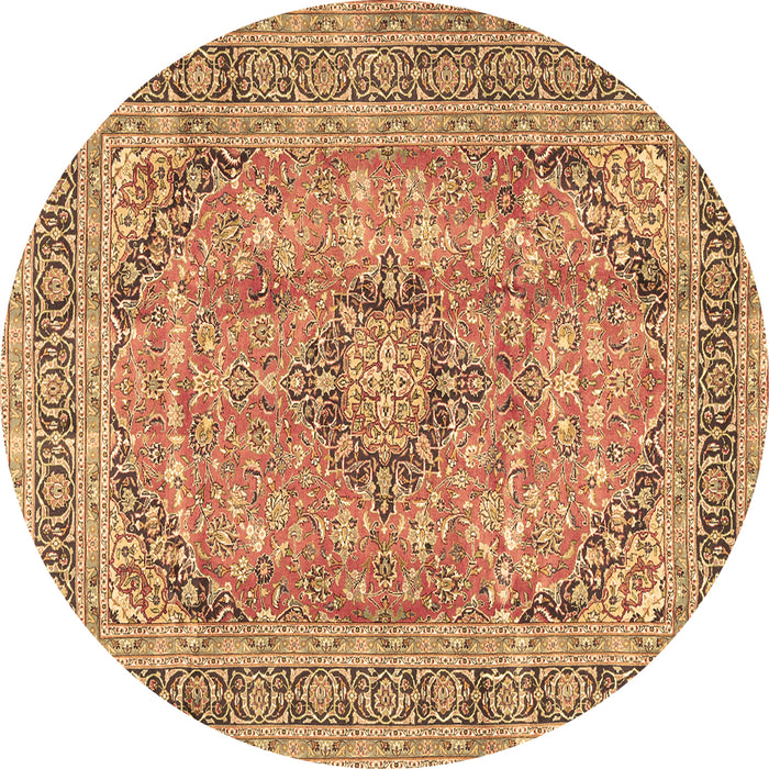 Round Machine Washable Medallion Brown Traditional Rug, wshtr2962brn