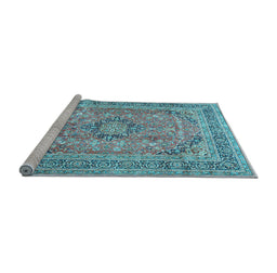Sideview of Machine Washable Medallion Light Blue Traditional Rug, wshtr2962lblu