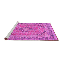 Sideview of Machine Washable Medallion Pink Traditional Rug, wshtr2962pnk
