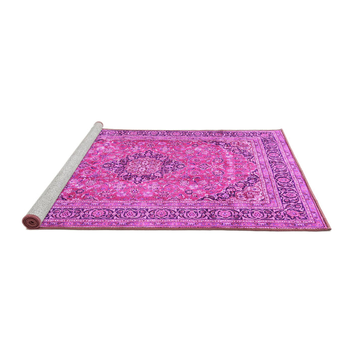 Sideview of Machine Washable Medallion Pink Traditional Rug, wshtr2962pnk