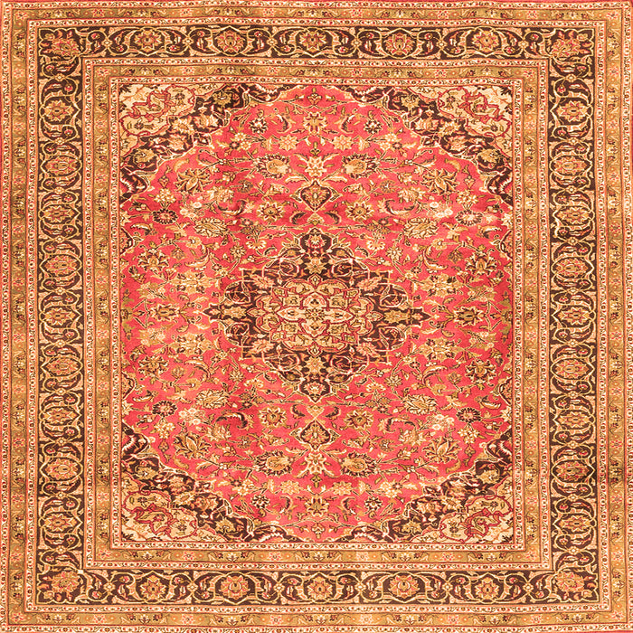 Round Machine Washable Medallion Orange Traditional Area Rugs, wshtr2962org