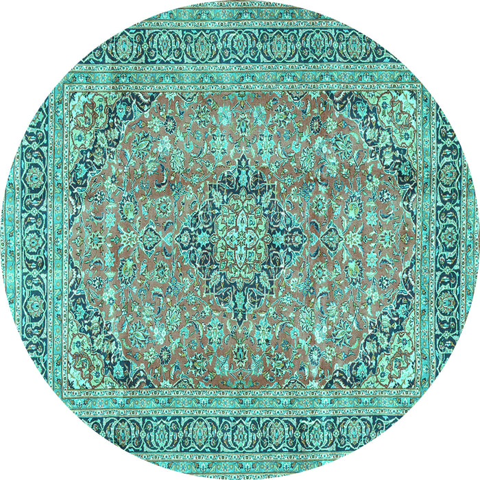 Round Medallion Turquoise Traditional Rug, tr2962turq