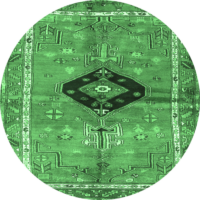 Round Machine Washable Persian Emerald Green Traditional Area Rugs, wshtr2963emgrn
