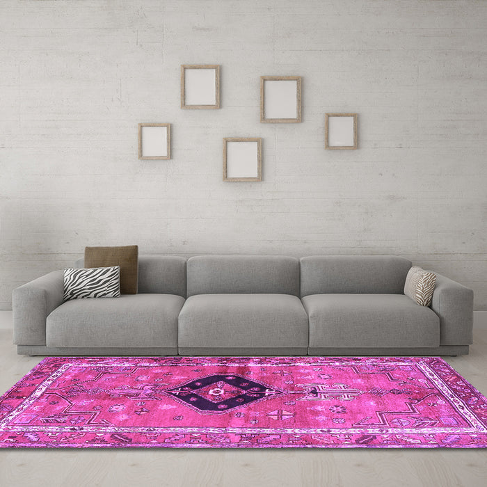 Machine Washable Persian Purple Traditional Area Rugs in a Living Room, wshtr2963pur