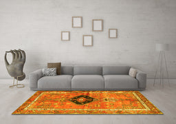 Machine Washable Persian Yellow Traditional Rug in a Living Room, wshtr2963yw