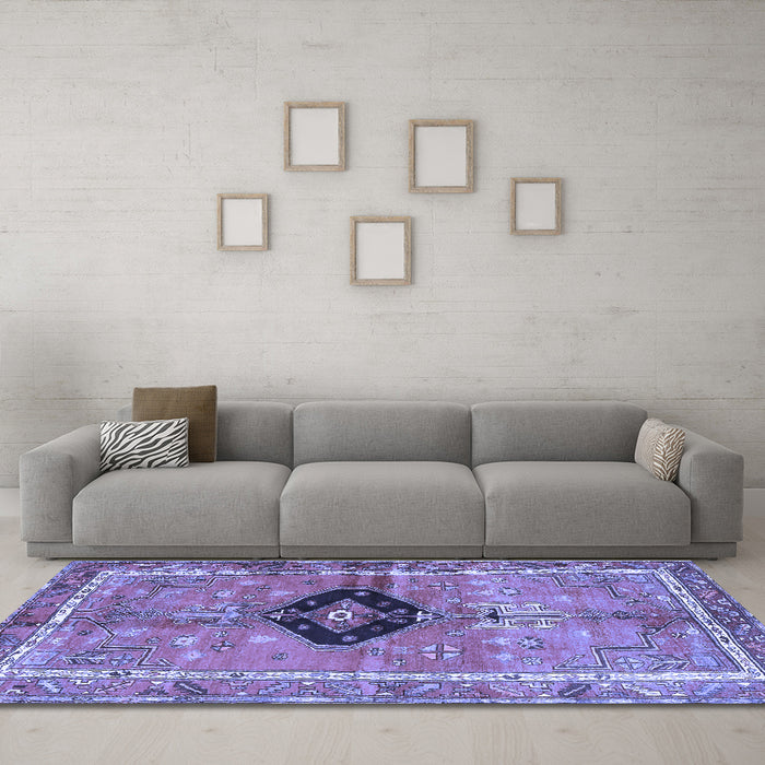 Machine Washable Persian Blue Traditional Rug in a Living Room, wshtr2963blu