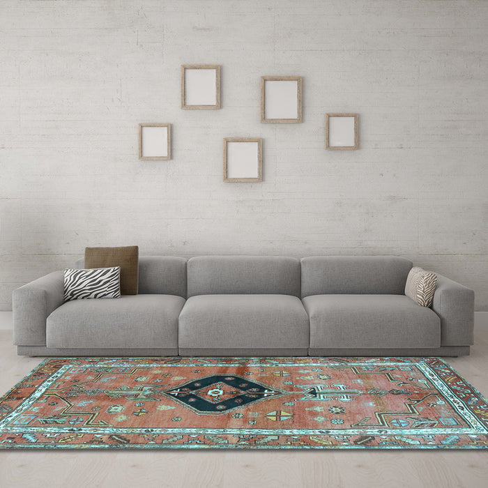 Machine Washable Persian Light Blue Traditional Rug in a Living Room, wshtr2963lblu