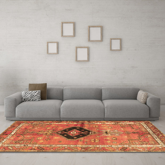 Machine Washable Persian Brown Traditional Rug in a Living Room,, wshtr2963brn