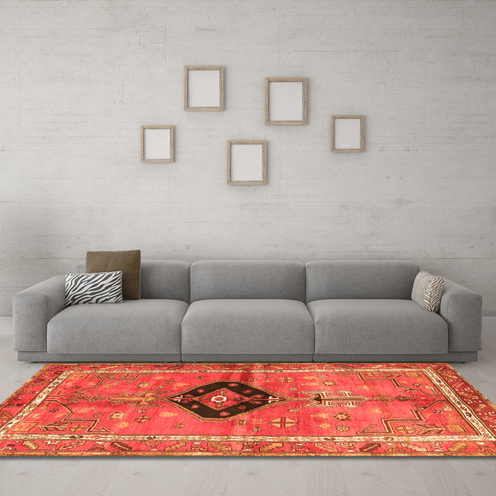 Machine Washable Persian Orange Traditional Area Rugs in a Living Room, wshtr2963org