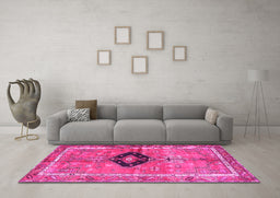 Machine Washable Persian Pink Traditional Rug in a Living Room, wshtr2963pnk