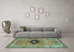 Machine Washable Persian Turquoise Traditional Area Rugs in a Living Room,, wshtr2963turq