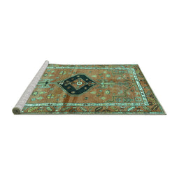 Sideview of Machine Washable Persian Turquoise Traditional Area Rugs, wshtr2963turq
