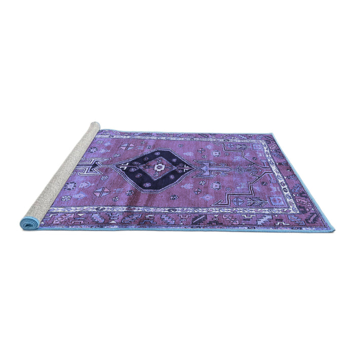 Sideview of Machine Washable Persian Blue Traditional Rug, wshtr2963blu