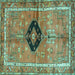 Square Machine Washable Persian Turquoise Traditional Area Rugs, wshtr2963turq