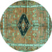 Round Machine Washable Persian Turquoise Traditional Area Rugs, wshtr2963turq