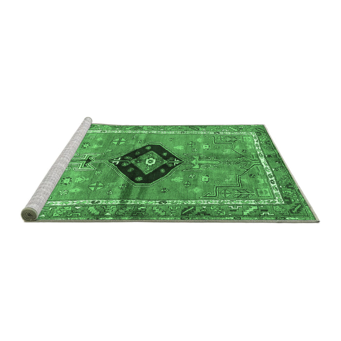 Sideview of Machine Washable Persian Emerald Green Traditional Area Rugs, wshtr2963emgrn