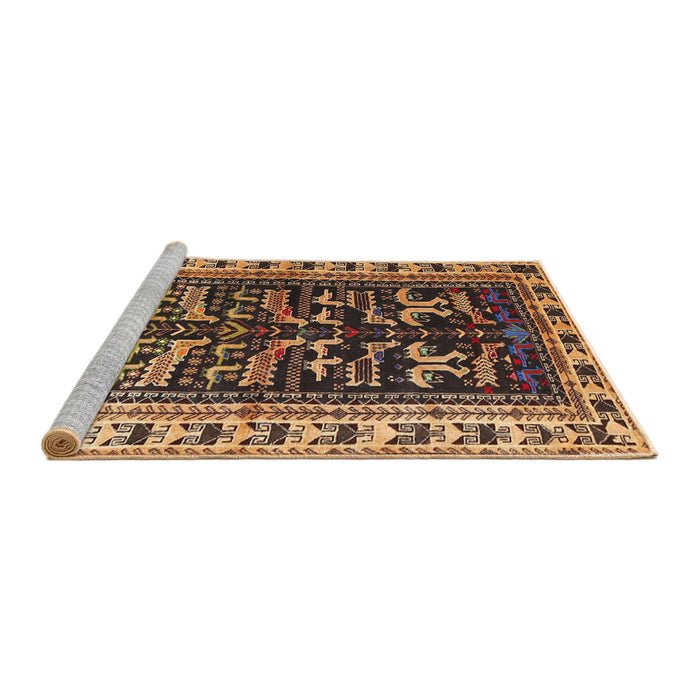 Sideview of Machine Washable Traditional Bakers Brown Rug, wshtr2964