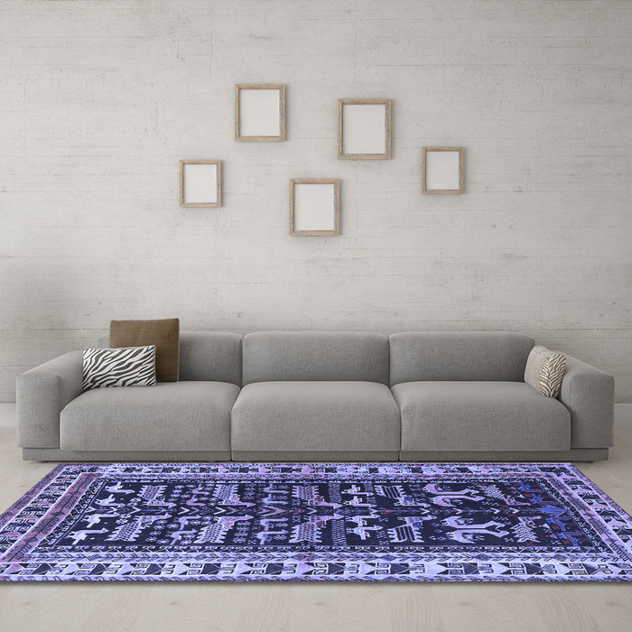 Machine Washable Persian Blue Traditional Rug in a Living Room, wshtr2964blu