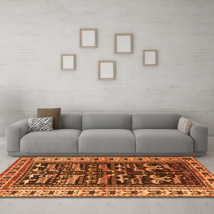 Machine Washable Persian Orange Traditional Area Rugs in a Living Room, wshtr2964org