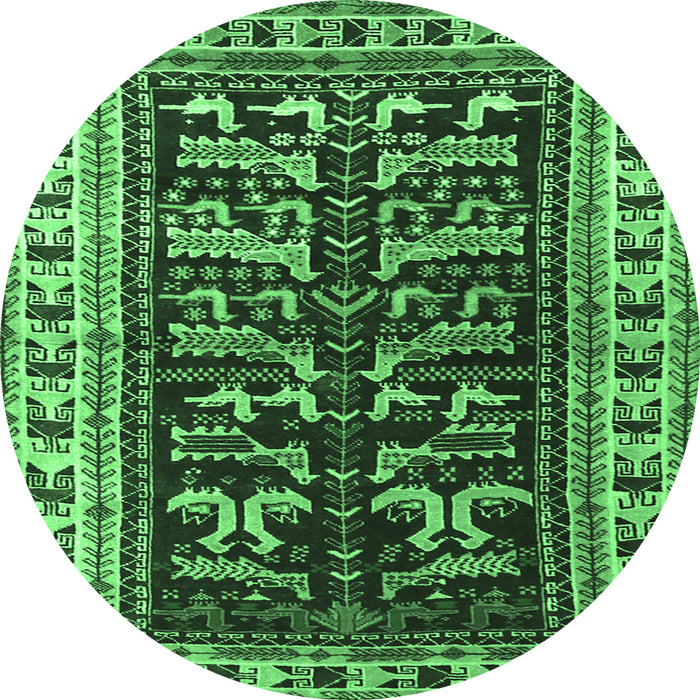 Round Machine Washable Persian Emerald Green Traditional Area Rugs, wshtr2964emgrn
