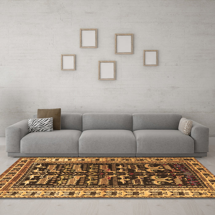 Machine Washable Persian Brown Traditional Rug in a Living Room,, wshtr2964brn