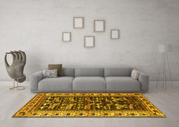 Machine Washable Persian Yellow Traditional Rug in a Living Room, wshtr2964yw
