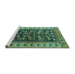 Sideview of Machine Washable Persian Turquoise Traditional Area Rugs, wshtr2964turq