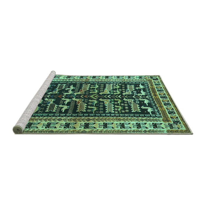 Sideview of Machine Washable Persian Turquoise Traditional Area Rugs, wshtr2964turq