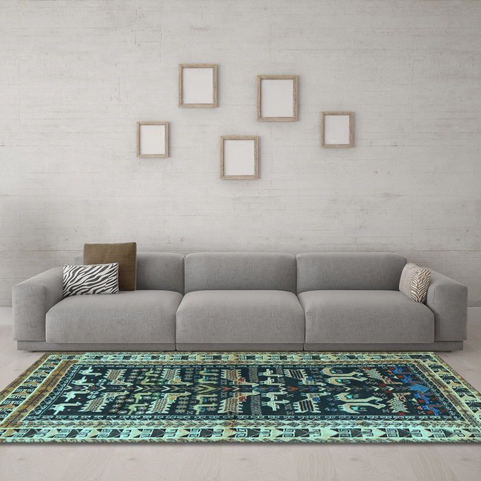 Machine Washable Persian Light Blue Traditional Rug in a Living Room, wshtr2964lblu