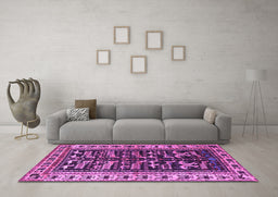 Machine Washable Persian Purple Traditional Area Rugs in a Living Room, wshtr2964pur