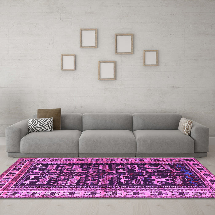 Machine Washable Persian Purple Traditional Area Rugs in a Living Room, wshtr2964pur