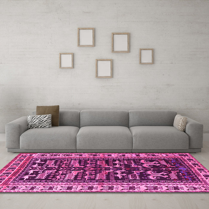 Machine Washable Persian Pink Traditional Rug in a Living Room, wshtr2964pnk