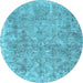 Round Machine Washable Persian Light Blue Traditional Rug, wshtr2965lblu