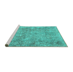 Sideview of Machine Washable Persian Turquoise Traditional Area Rugs, wshtr2965turq